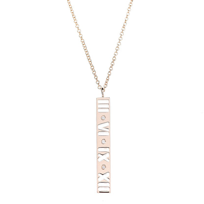 Tiffany 18K Rose Gold Diamond Atlas Bar Pendant Necklace 4 of 7