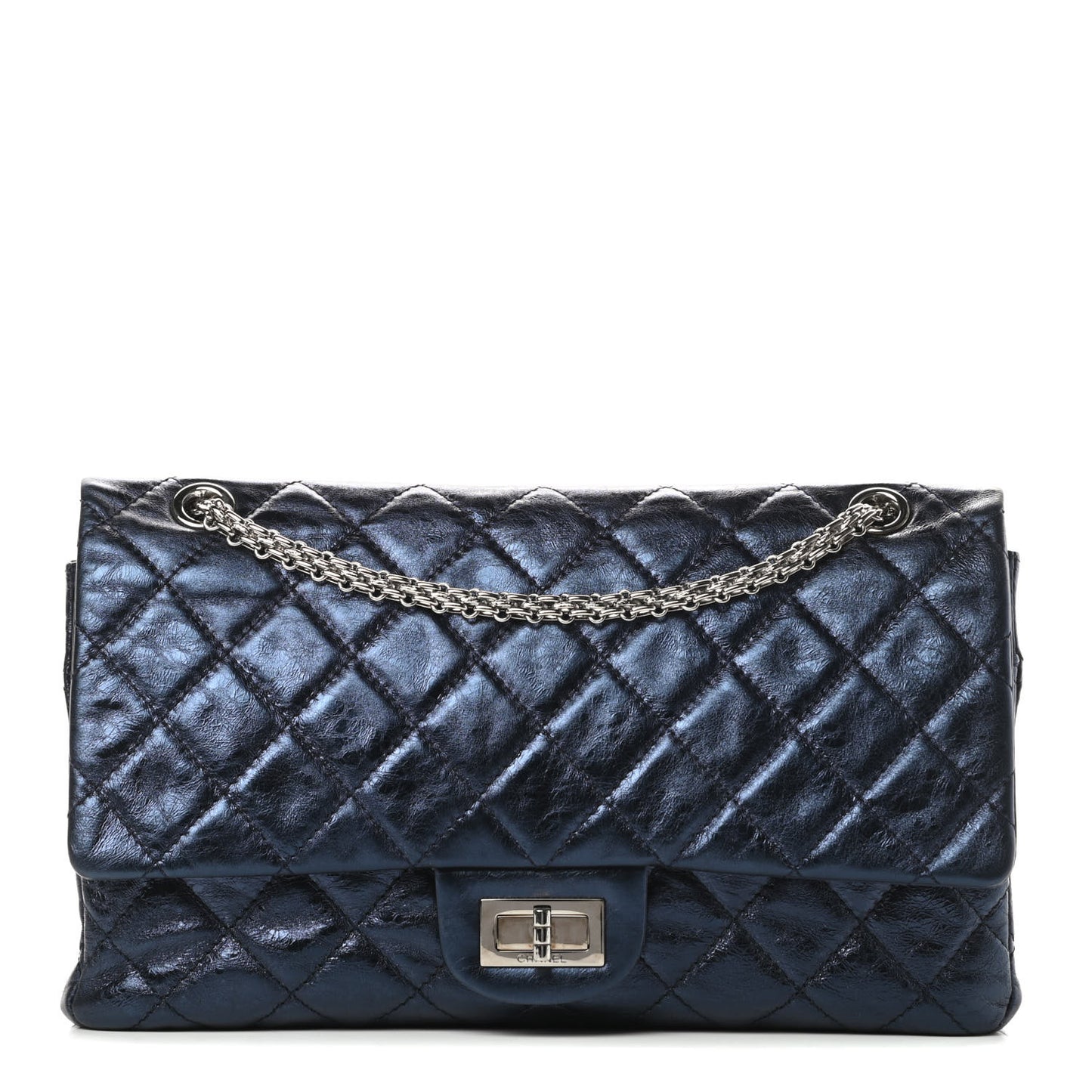 Metallic Aged Calfskin Quilted 2.55 Reissue 227 Flap Blue