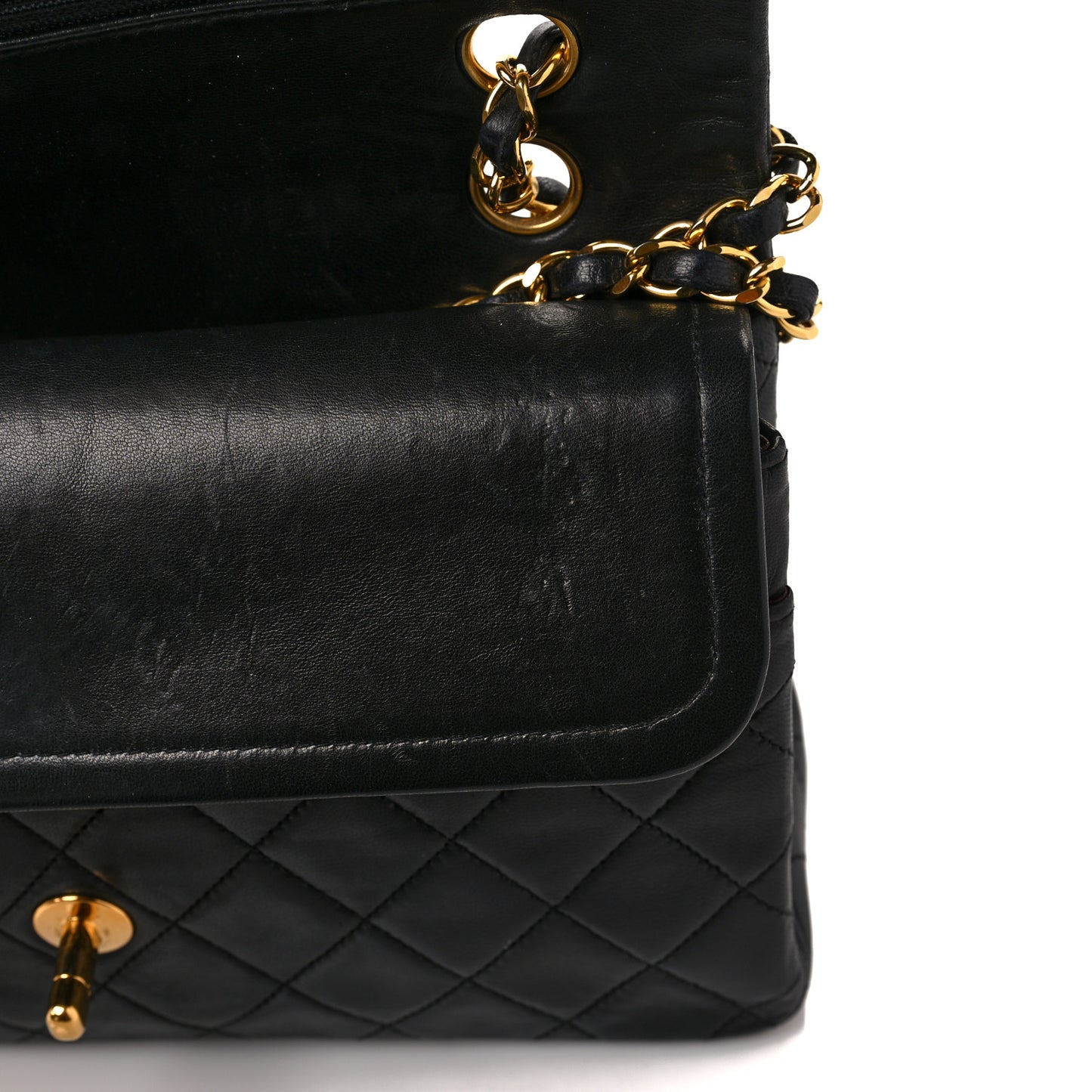 Lambskin Quilted Medium Double Flap Black