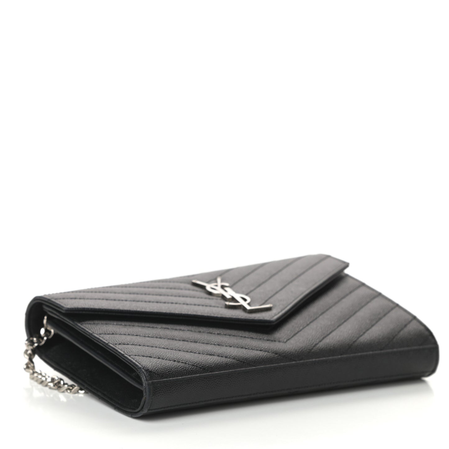 Grain De Poudre Matelasse Chevron Monogram Chain Wallet Black