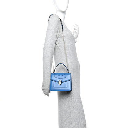 Bulgari Calfskin Serpenti Forever Top Handle Blue 2 of 10