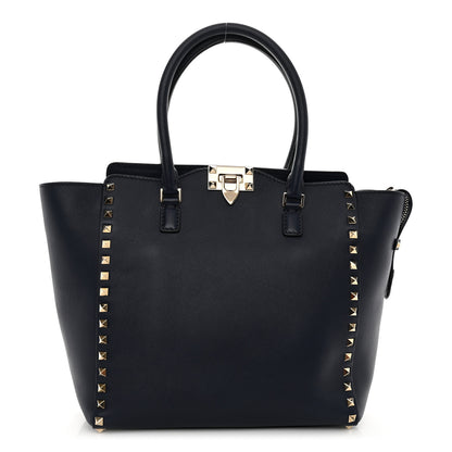 Valentino Garavani Vitello Rockstud Double Handle Tote Marine 1 of 14