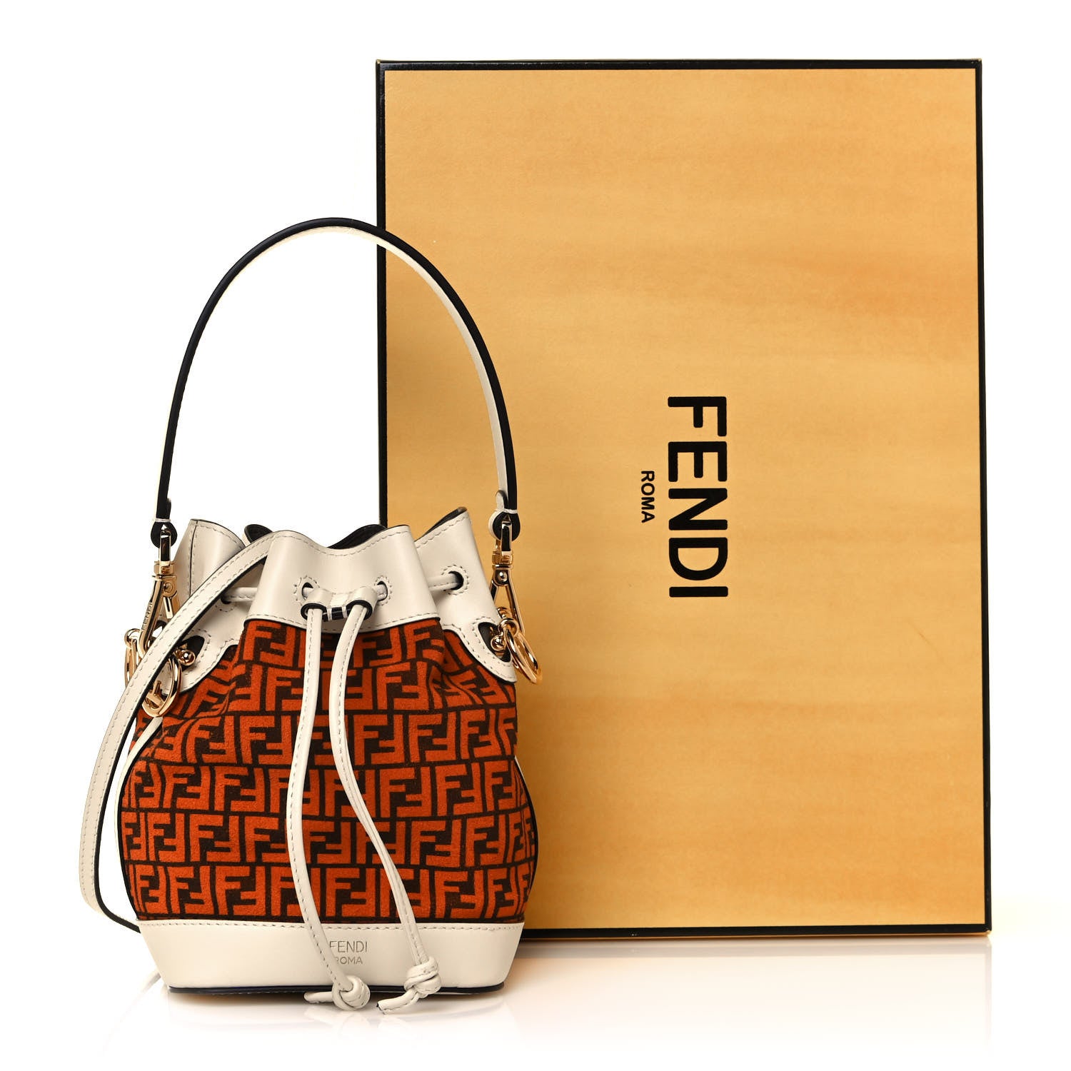 Fendi Suede Vitello King F is Fendi Micro FF Mini Mon Tresor Bucket Bag Arancio Marrone White Ice 13 of 13