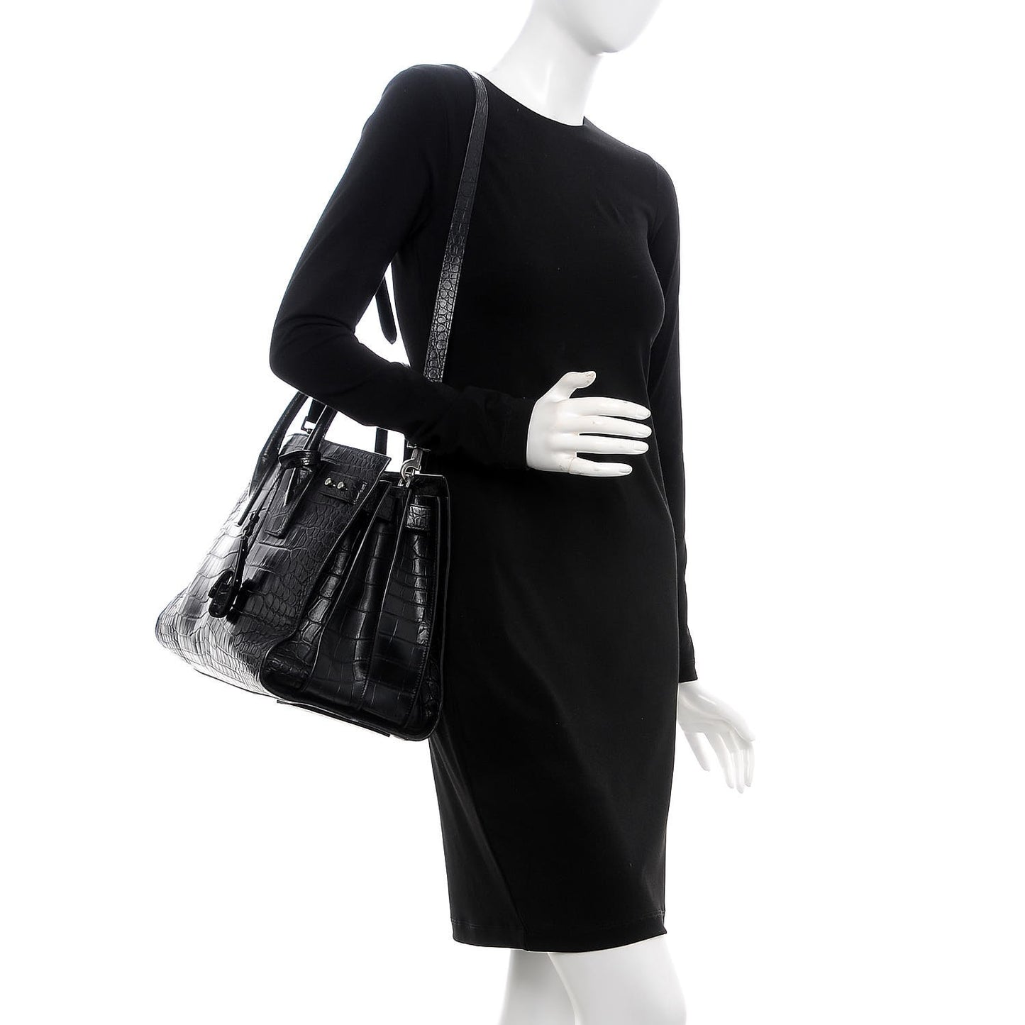Calfskin Crocodile Embossed Medium Supple Sac de Jour Black
