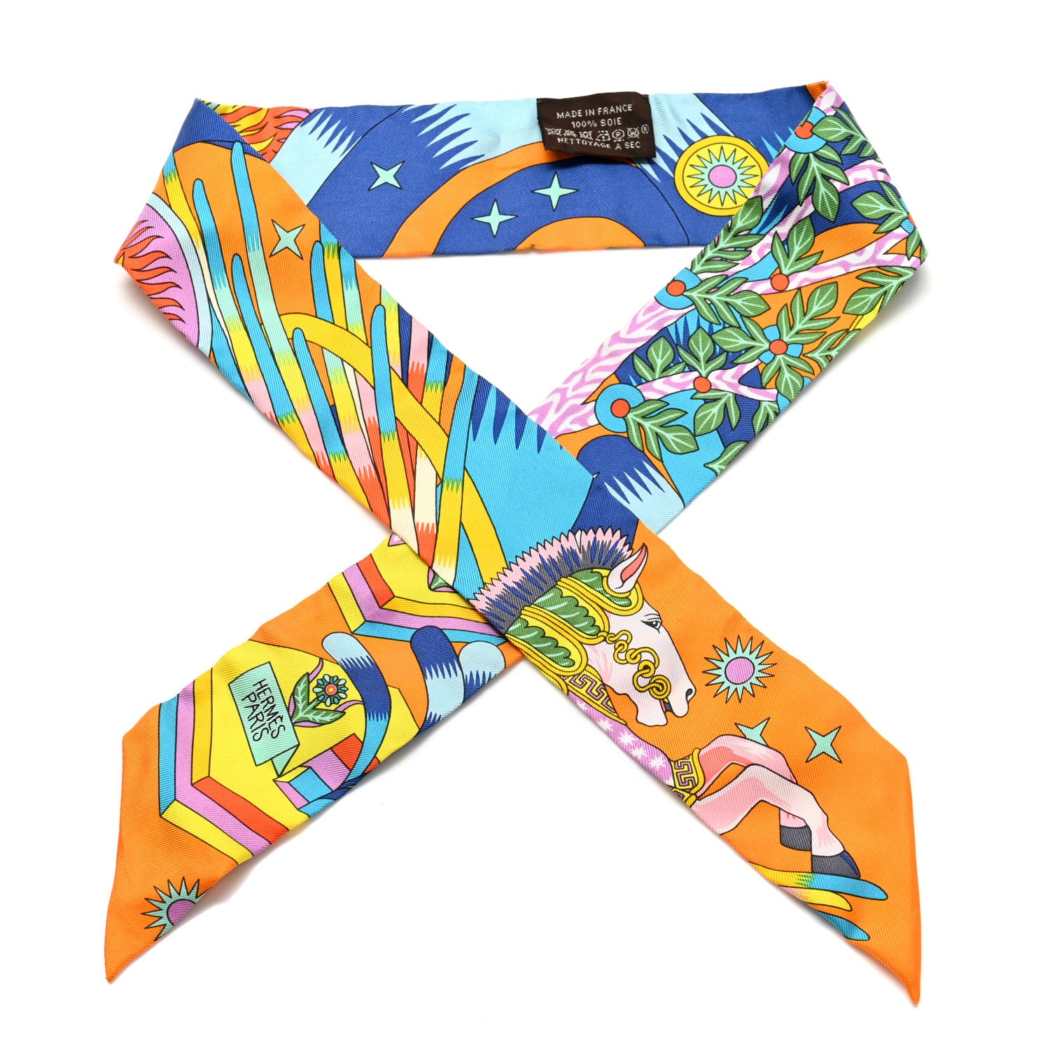 Hermes Silk La Source de Pegase Twilly Orange Vif Jaune Vif 1 of 6