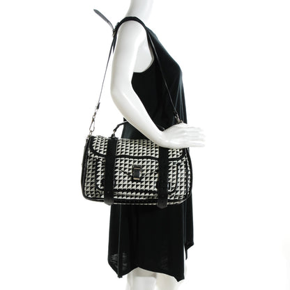 Proenza Schouler Calfskin Triangle Print Medium PS1 Satchel Black White 2 of 9