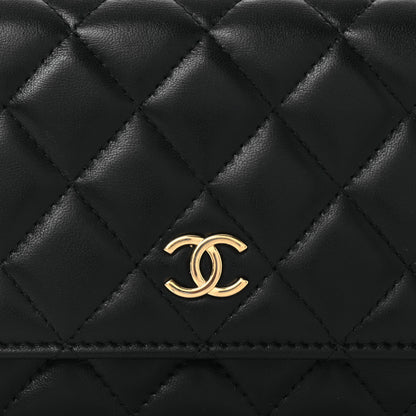 Chanel Lambskin Quilted CC Pearl Enamel Clutch on Chain WOC Black 9 of 13
