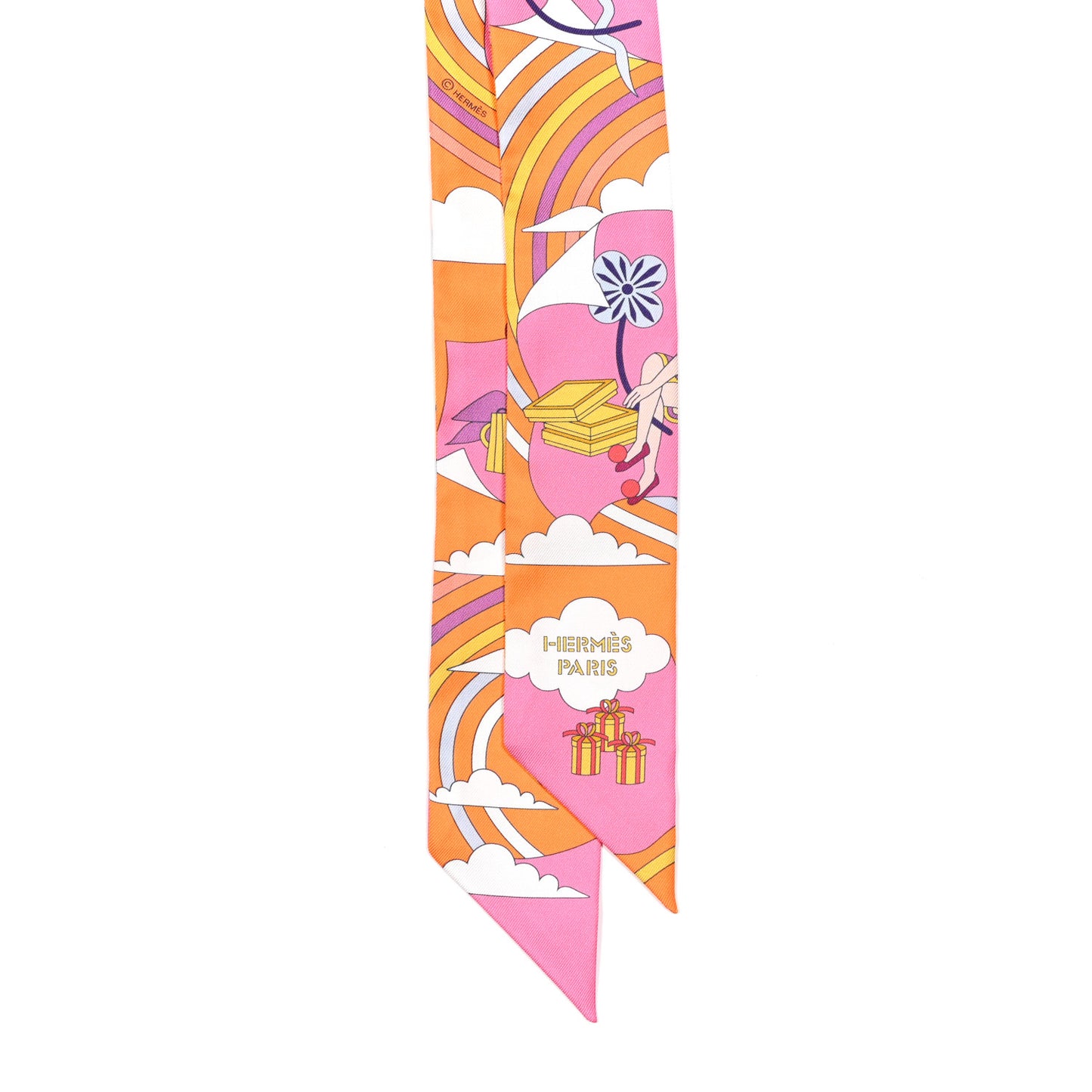 Silk Carres Volants Twilly Orange Rose Malaba