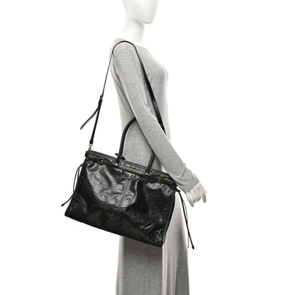 Prada Glossy Calfskin Triangle Large Bonnie Shoulder Bag Black 2 of 10