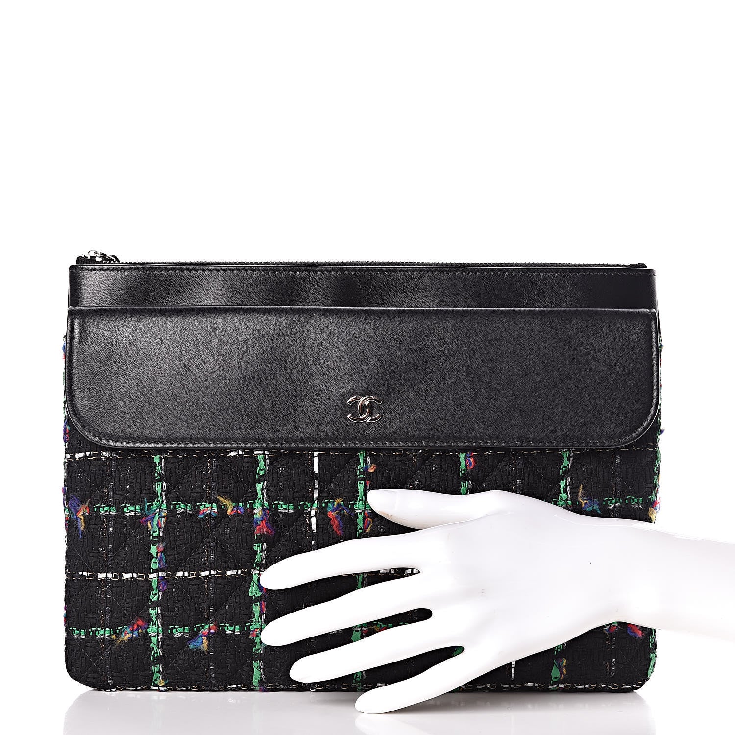 Chanel Lambskin Tweed Quilted Medium Flap Cosmetic Case Multicolor Black 2 of 7
