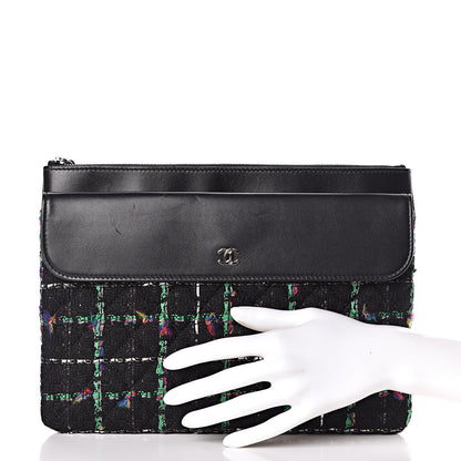 Chanel Lambskin Tweed Quilted Medium Flap Cosmetic Case Multicolor Black 2 of 7