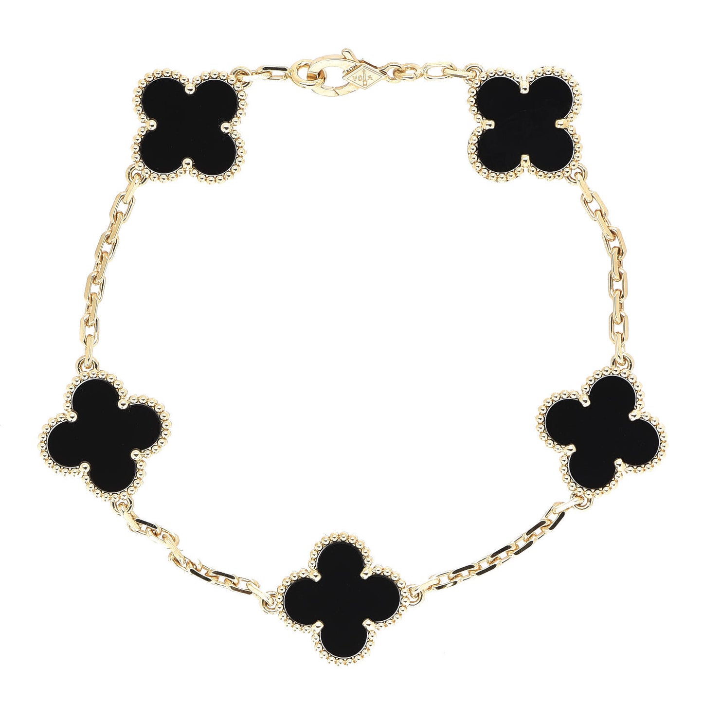 18K Yellow Gold Black Onyx 5 Motifs Vintage Alhambra Bracelet