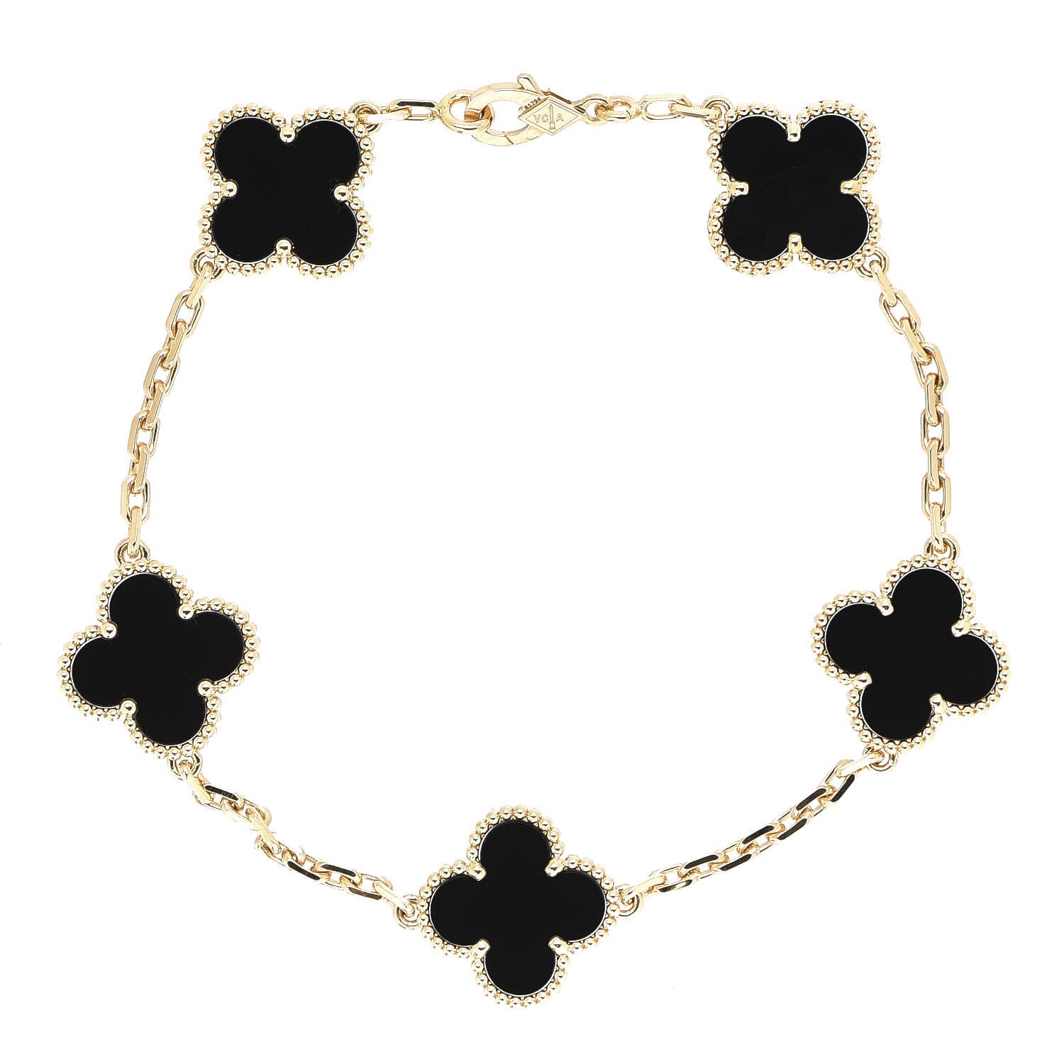 Van Cleef & Arpels 18K Yellow Gold Black Onyx 5 Motifs Vintage Alhambra Bracelet 1 of 5