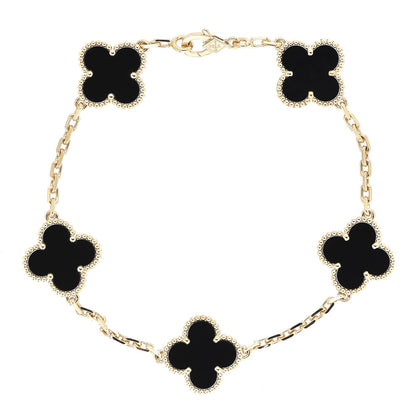 Van Cleef & Arpels 18K Yellow Gold Black Onyx 5 Motifs Vintage Alhambra Bracelet 1 of 5