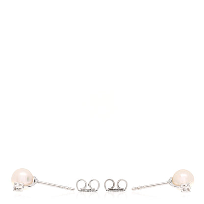 Mikimoto 18K White Gold Diamond Akoya Pearl 6-6.5mm Stud Earrings 3 of 5