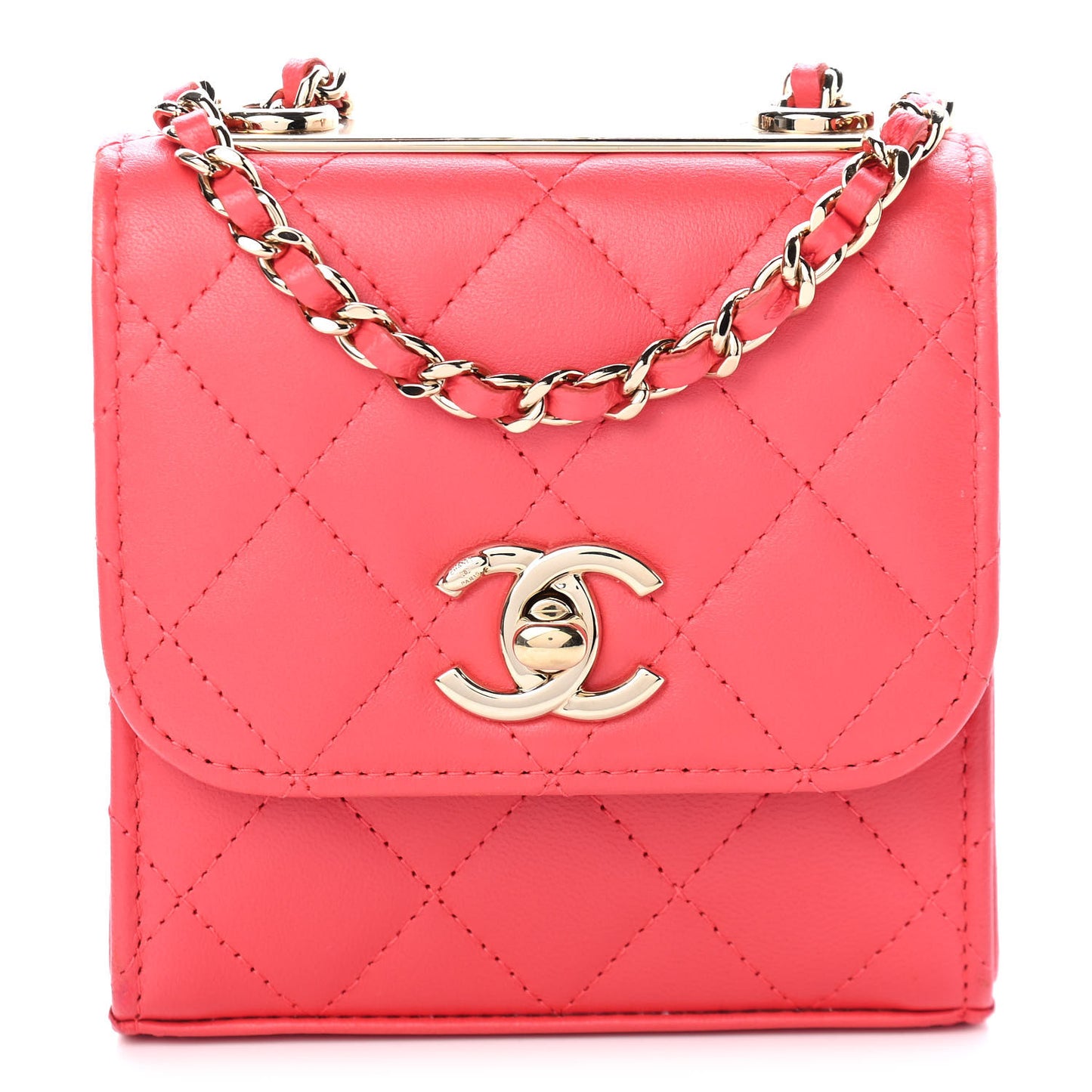 Lambskin Quilted Mini Trendy CC Chain Wallet Red