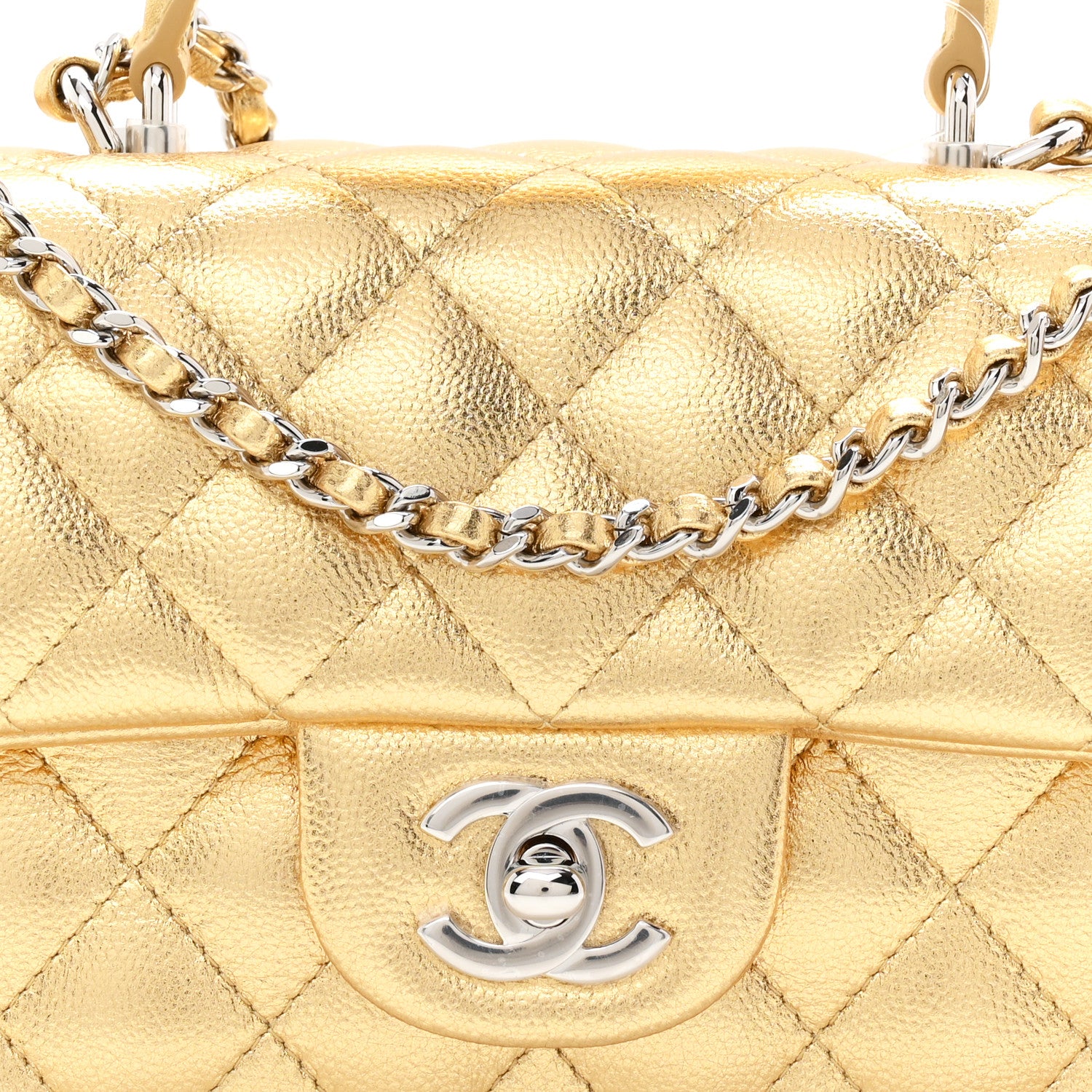 Chanel Metallic Caviar Quilted Top Handle East West Flap Gold 8 of 11