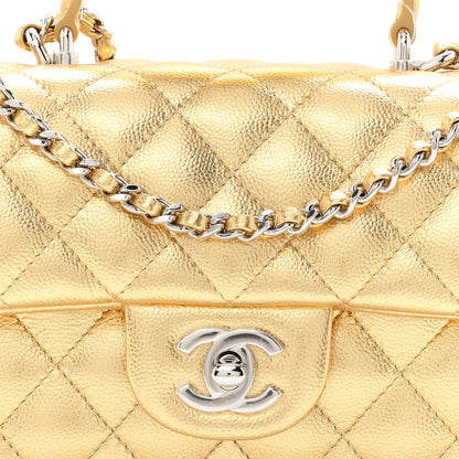 Chanel Metallic Caviar Quilted Top Handle East West Flap Gold 8 of 11