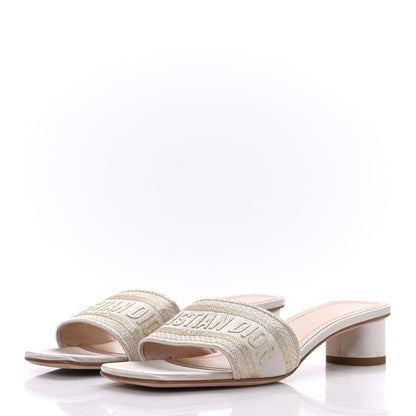 Christian Dior Metallic Satin Embroidered Dway 35mm Slide Sandals 38.5 Pale Gold 3 of 8