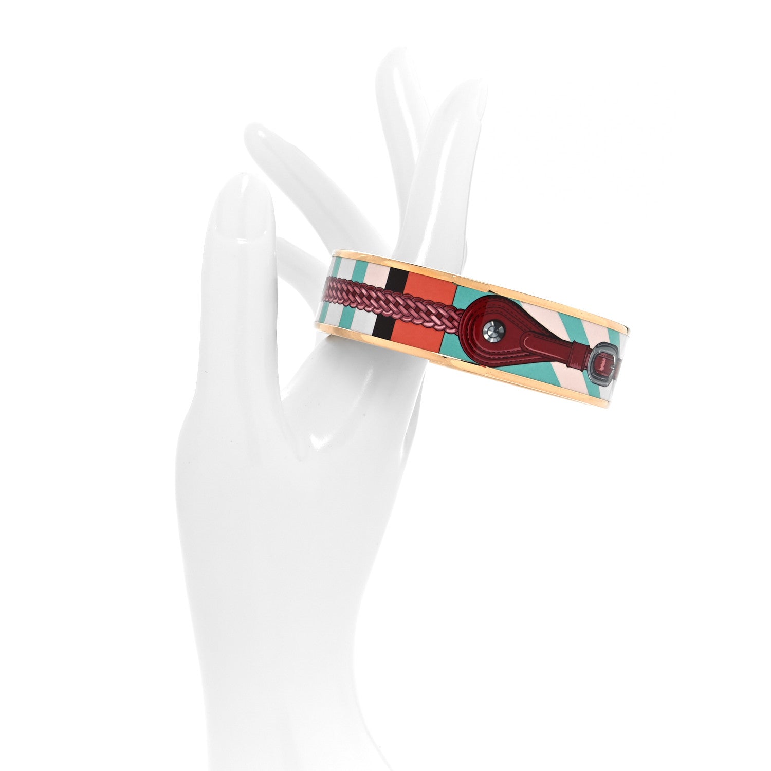 Hermes Enamel Printed Wide Coaching Bracelet Rose Couture 2 of 5