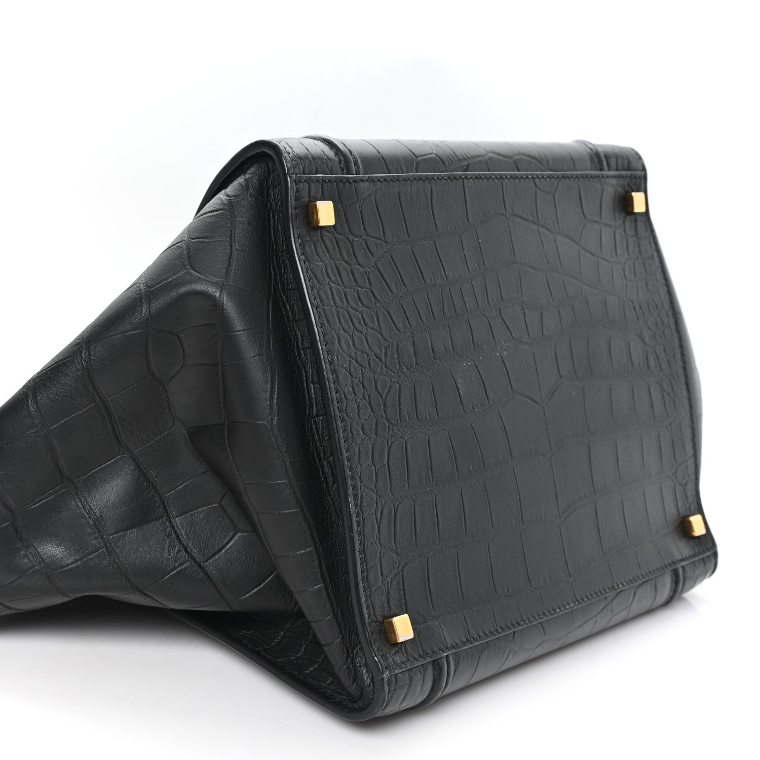 Celine Crocodile Embossed Calfskin Medium Phantom Luggage Black 7 of 8