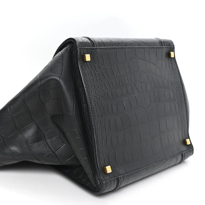 Celine Crocodile Embossed Calfskin Medium Phantom Luggage Black 7 of 8
