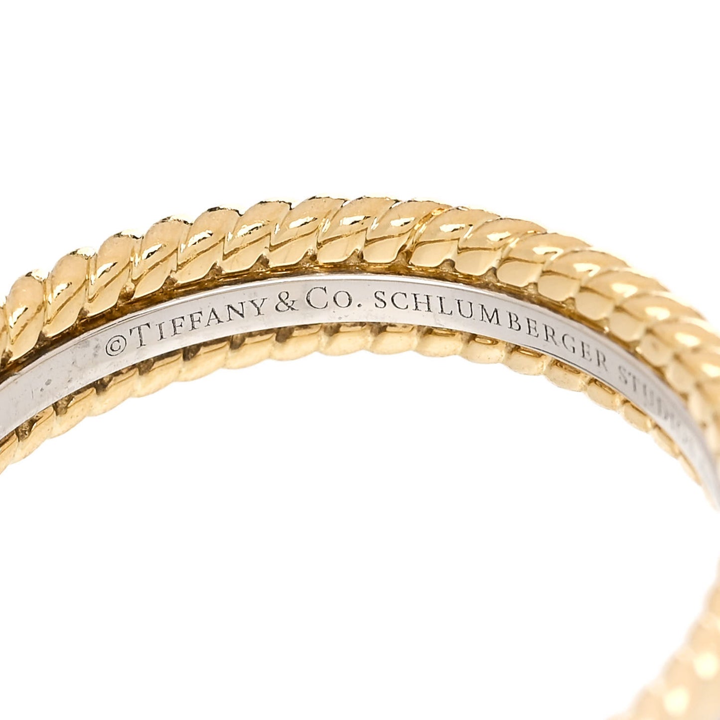 18K Yellow Gold Platinum Diamond Schlumberger Rope Two-Row Ring
