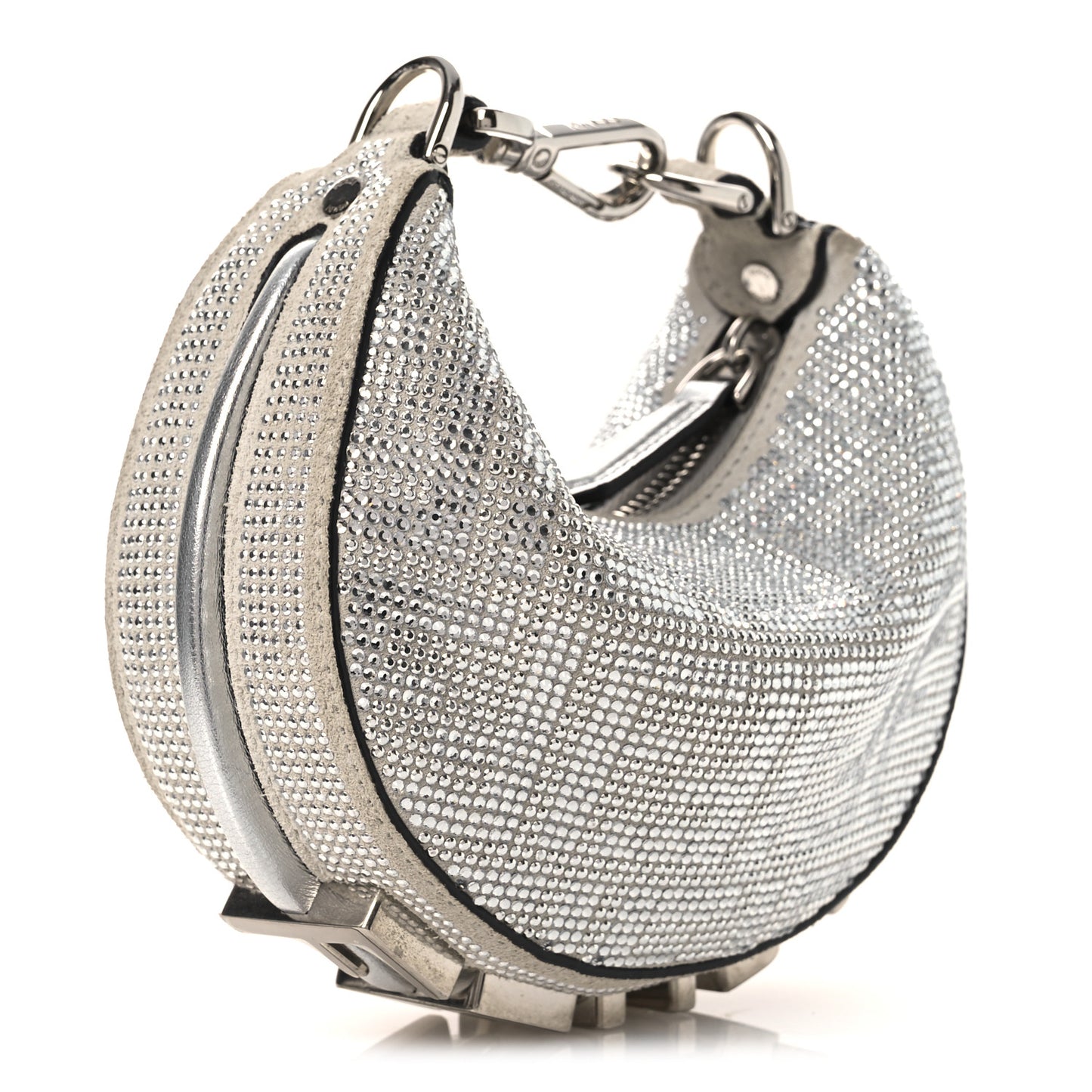 Crystal Vitello Laminato Suede FF Nano Fendigraphy Hobo Charm Grey