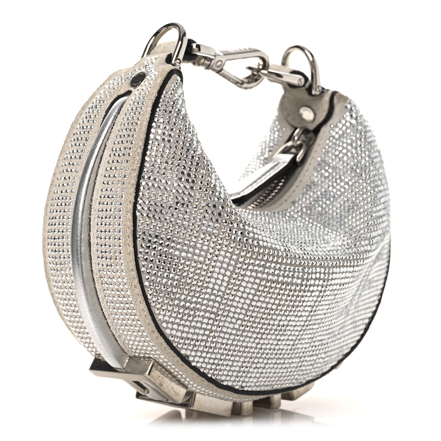Fendi Crystal Vitello Laminato Suede FF Nano Fendigraphy Hobo Charm Grey 3 of 11