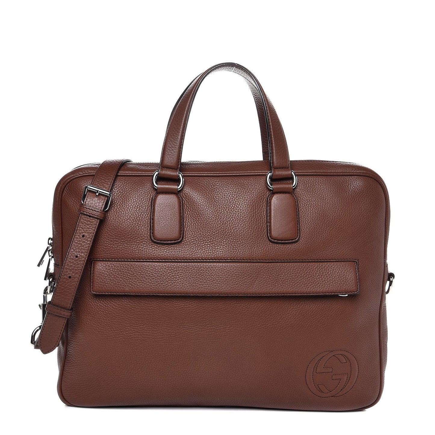 Pebbled Calfskin Large Soho Briefcase Brown