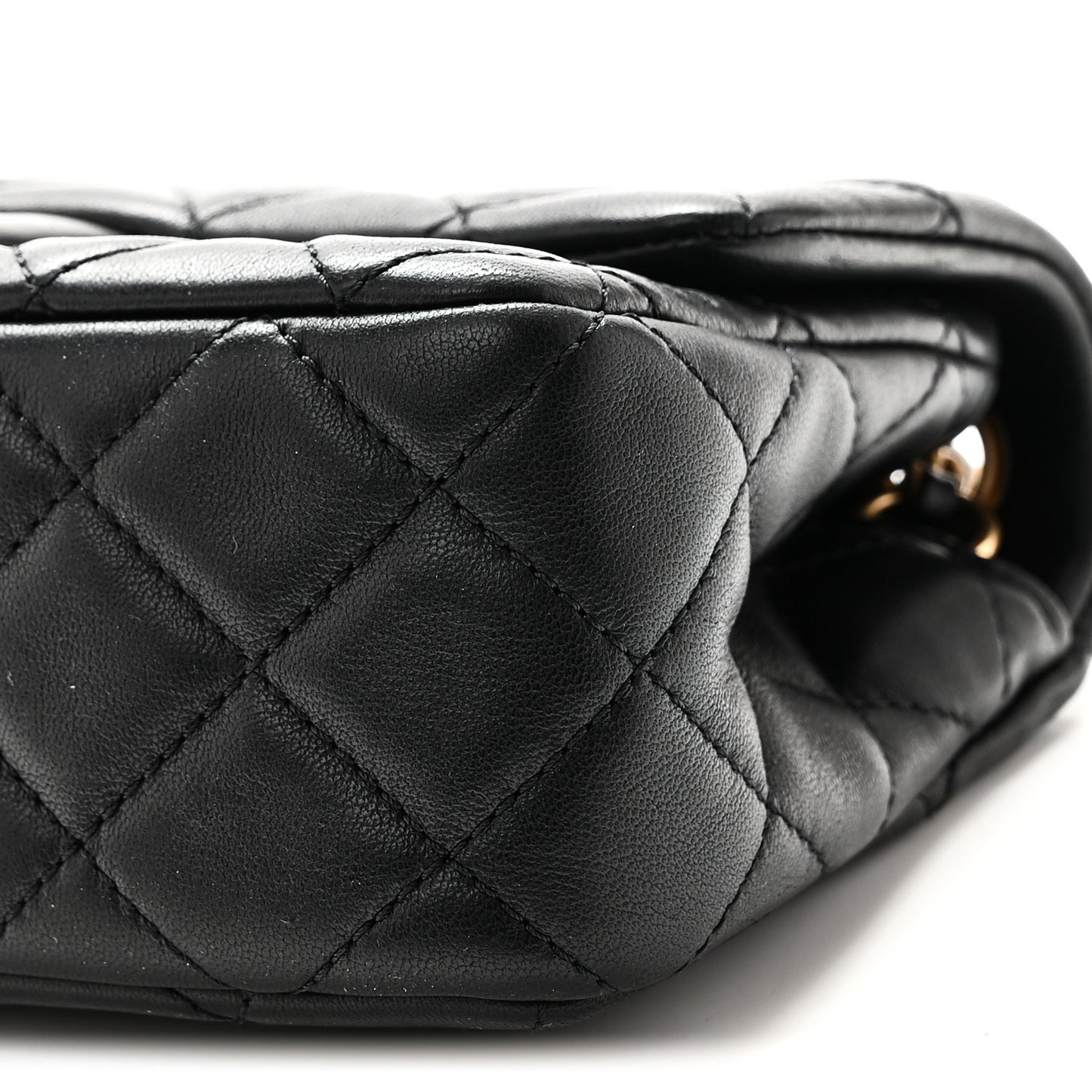 Lambskin Quilted Mini Rectangular Pearl Crush Flap Black