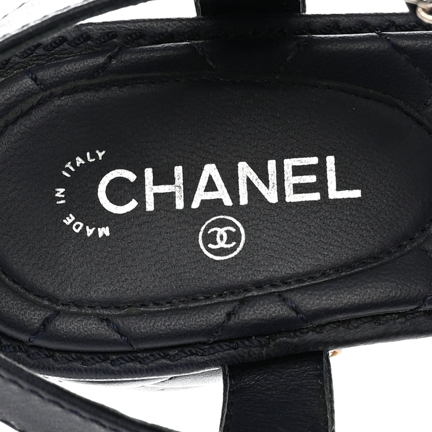 Lambskin CC Chain Thong Sandals 38.5 Navy