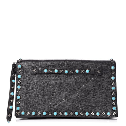 Valentino Garavani Pebbled Calfskin Star Rockstud Rolling Wristlet Clutch Black 1 of 9
