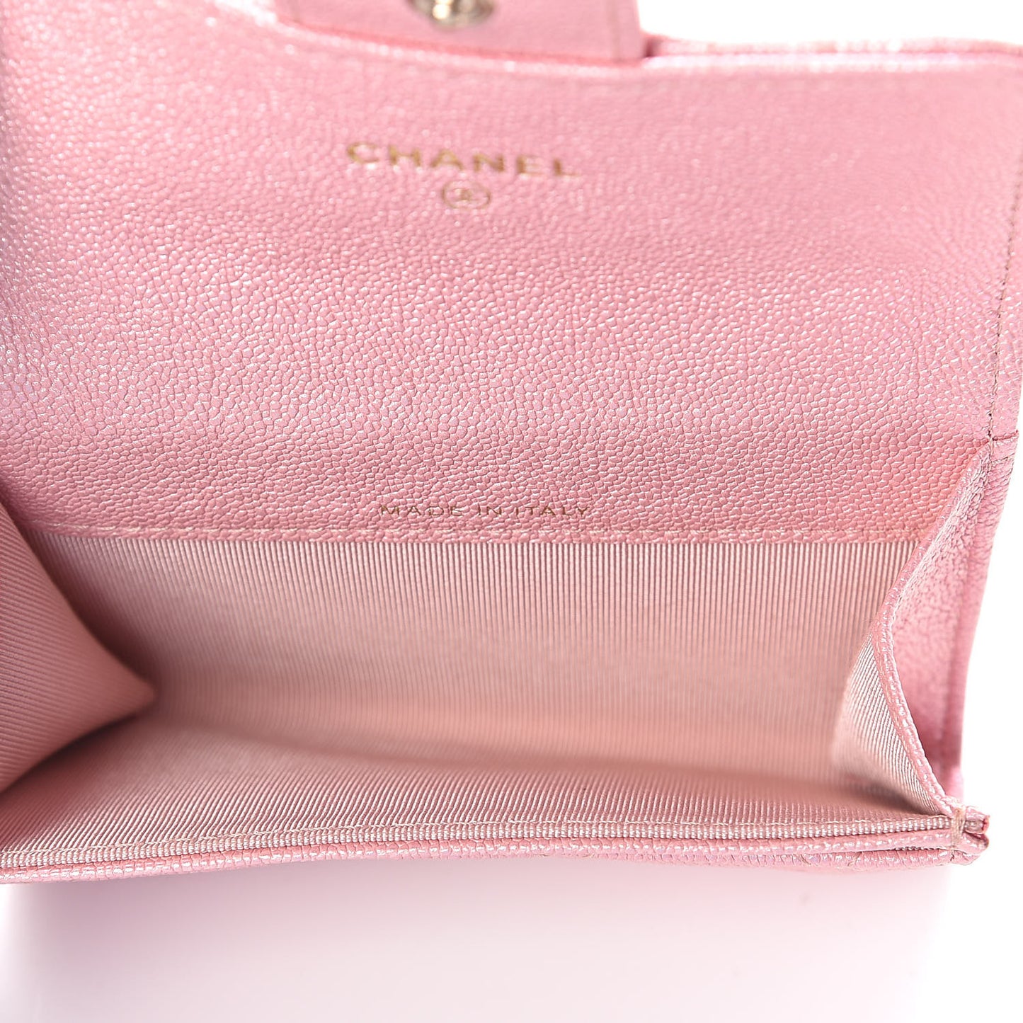 Iridescent Caviar Quilted Flap Card Holder Rose Pink