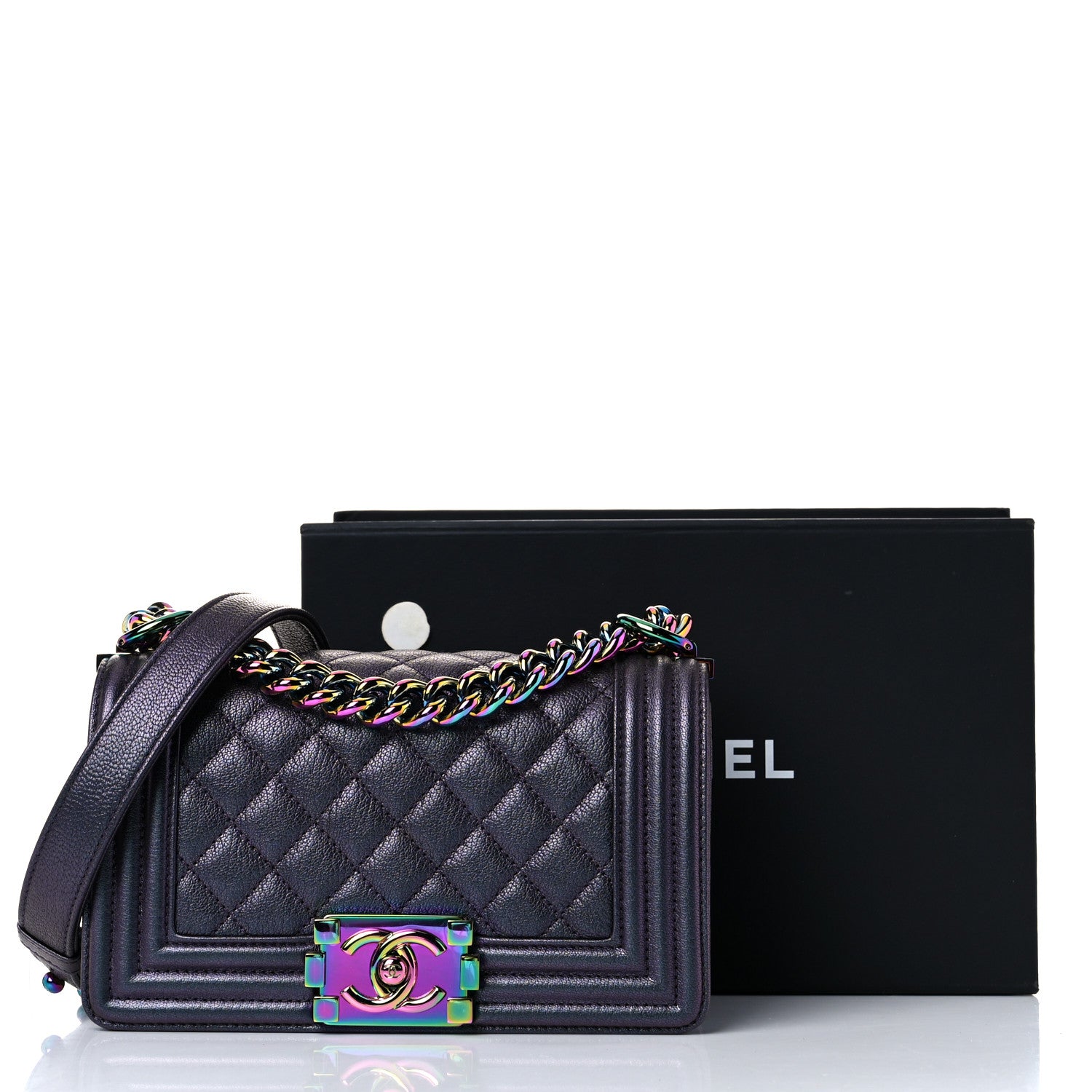 Chanel Iridescent Goatskin Quilted Small Boy Flap Purple 10 of 10