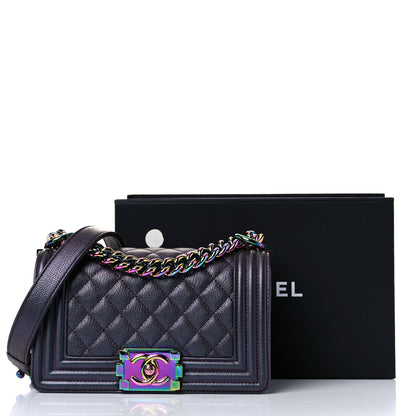 Chanel Iridescent Goatskin Quilted Small Boy Flap Purple 10 of 10