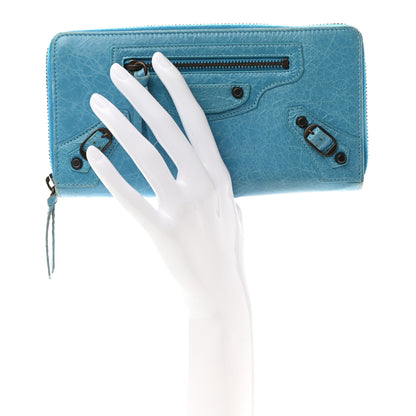 Balenciaga Agneau Giant 12 Hardware Continental Zip Around Wallet Blue Paon 2 of 10