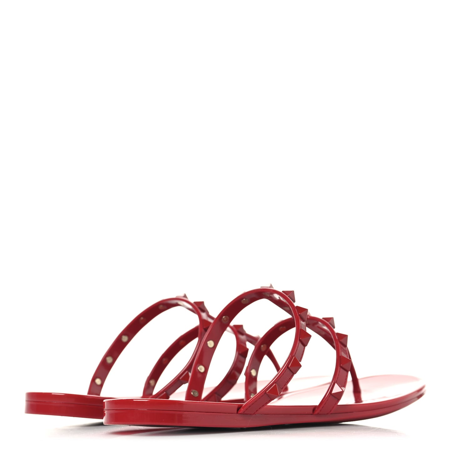PVC Jelly Monochrome Rockstud Caged Flat Thong Sandals 38 Rosso