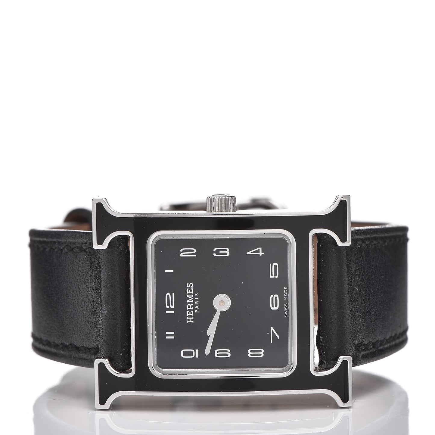 Stainless Steel Barenia Lacquer 21mm Heure H Hour Quartz Watch Noir