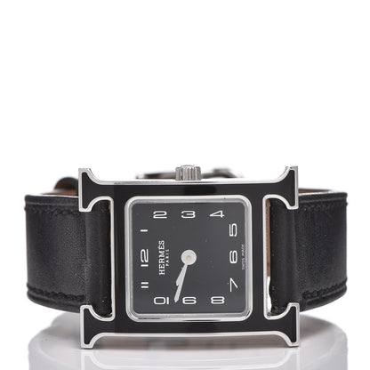 Hermes Stainless Steel Barenia Lacquer 21mm Heure H Hour Quartz Watch Noir 3 of 10