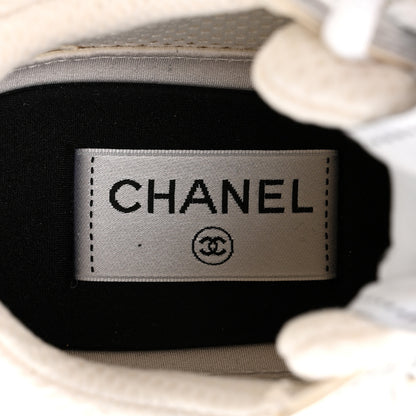 Chanel Fabric Laminated Calfskin Stretch CC Womens Sneakers 37.5 White Silver 8 of 9