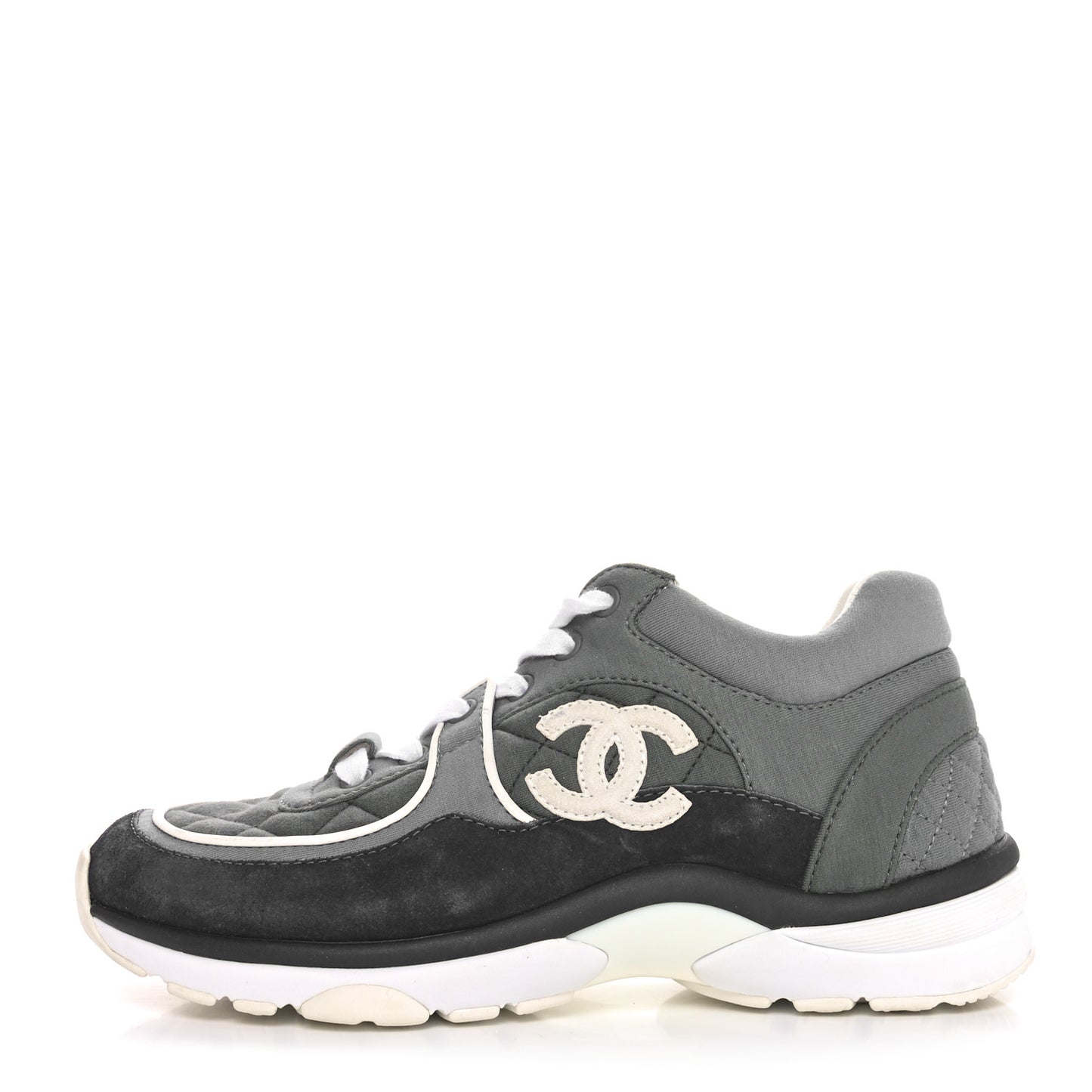 Fabric Suede Calfskin Quilted CC Sneakers 36 Dark Grey