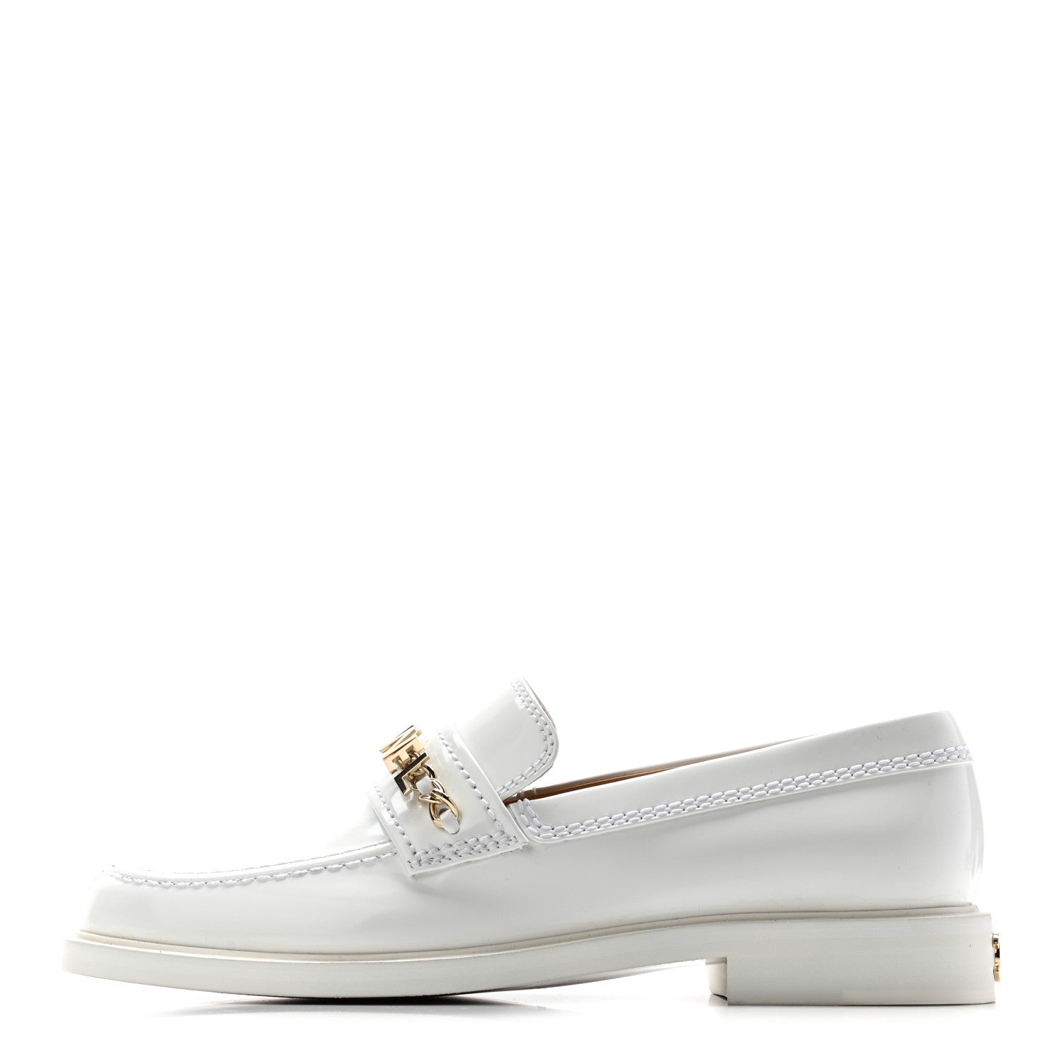 Chanel Shiny Calfskin Logo Loafers 38.5 White 1 of 8