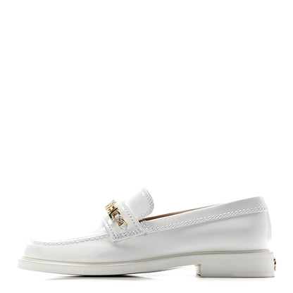 Chanel Shiny Calfskin Logo Loafers 38.5 White 1 of 8