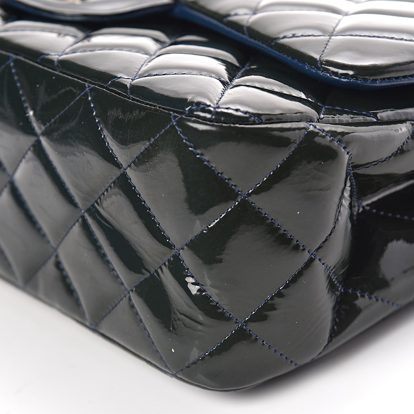 Patent Quilted Jumbo Double Flap Navy