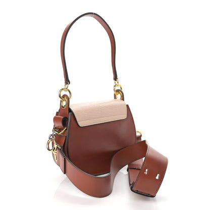 Chloe Calfskin Crocodile Embossed Small Tess Bag Pink Red 3 of 8