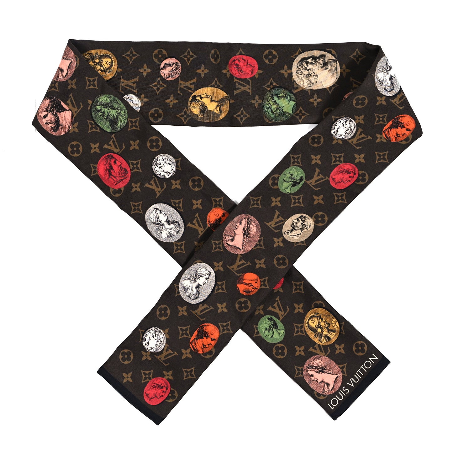 X FORNASETTI Silk Monogram Cameo Bandeau Brown