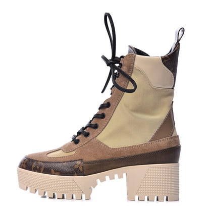 Louis Vuitton Suede Calfskin Monogram Laureate Platform Desert Boots 35.5 Beige 1 of 12