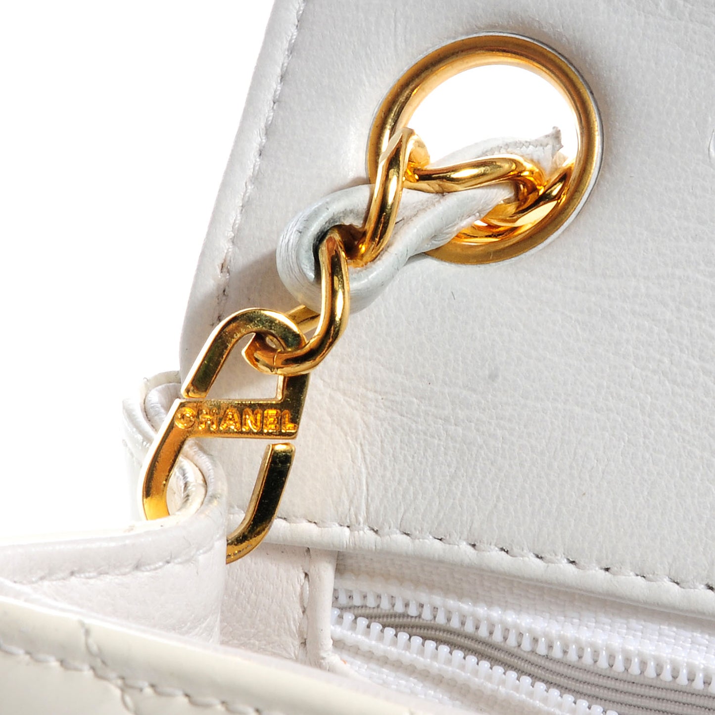 Patent Quilted Mini Square Flap White