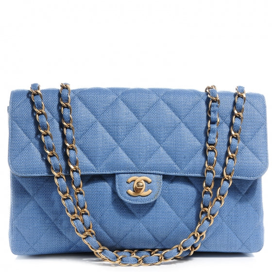 Quilted Coated Canvas Jumbo Single Flap Blue